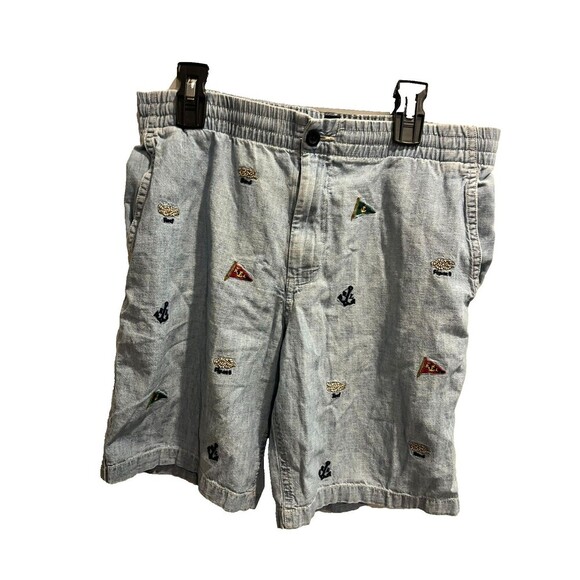 Vtg Polo Ralph Lauren Boy Blue Oxford Shorts 16 30x8 Chambray Embroidered Casual - Picture 1 of 12